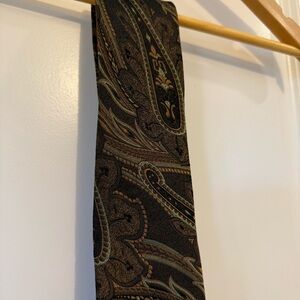 Santorelli 100% Italian silk tie Black Brown gold green Paisley hand made office
